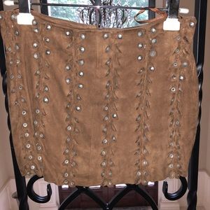 Gryphon Camel Colored Suede Embellished Skirt